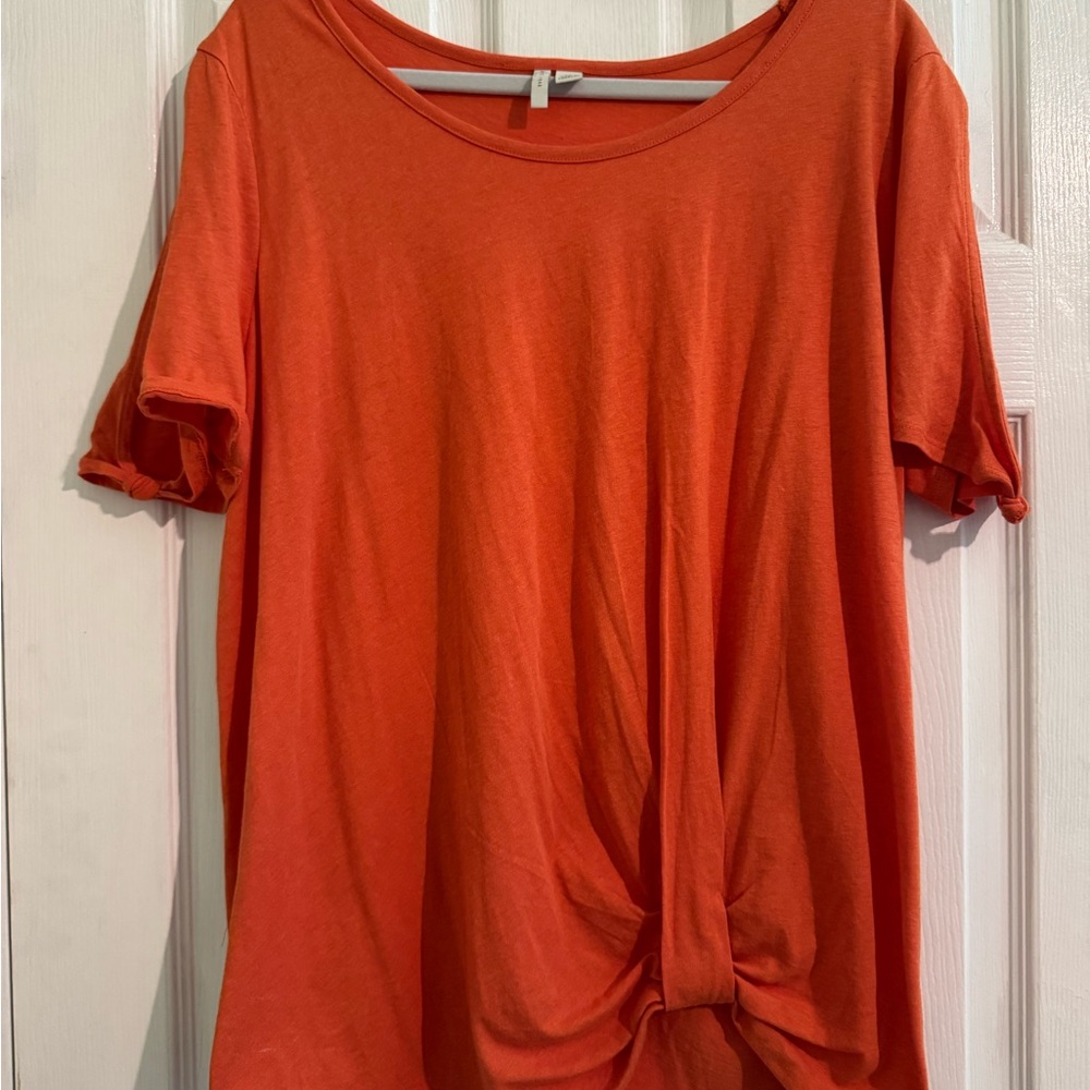 Women’s Orange Knot-Front Open Sleeve Short Sleeve Top